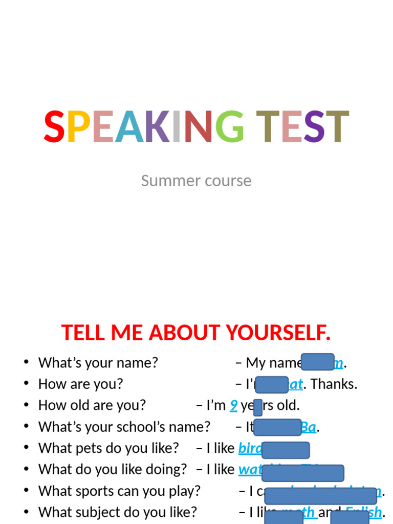 Speaking Test: Summer Course Guide | PDF