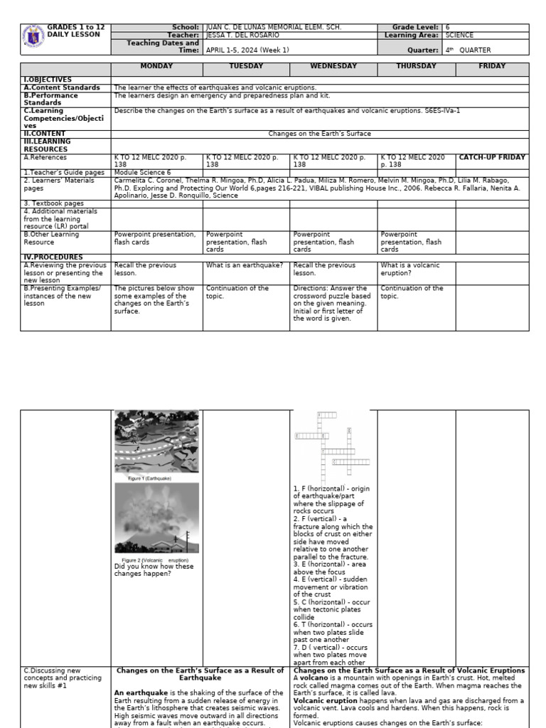 Grade 6 Science Lesson on Earth Changes | PDF | Volcano | Types Of ...