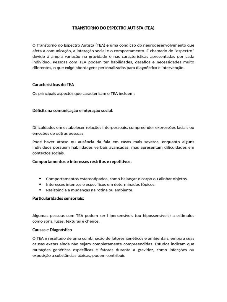 Transtorno Do Espectro Autista | PDF | Espectro do autismo | Distúrbio ...