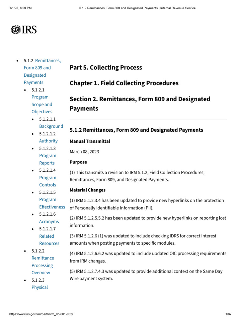 IRS Remittance Procedures and Form 809 | PDF | Internal Revenue Service ...