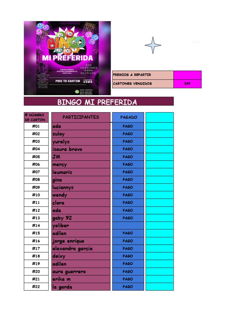 Bingo Mi Preferida Participants List | PDF