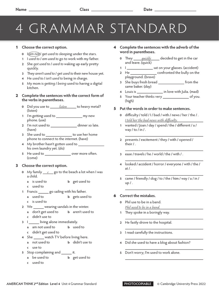 Level 4 Grammar Practice: Used To | PDF | Syntax | Grammar