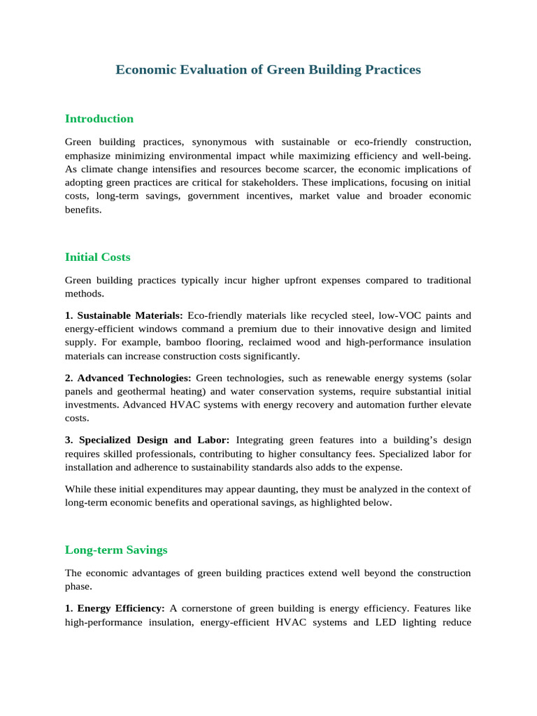 Economic Evaluation of Green Building Practices Assignment | PDF ...