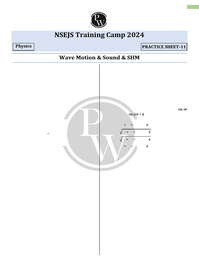NSEJS 2024 Wave Motion & Sound Practice | PDF | Waves | Sound