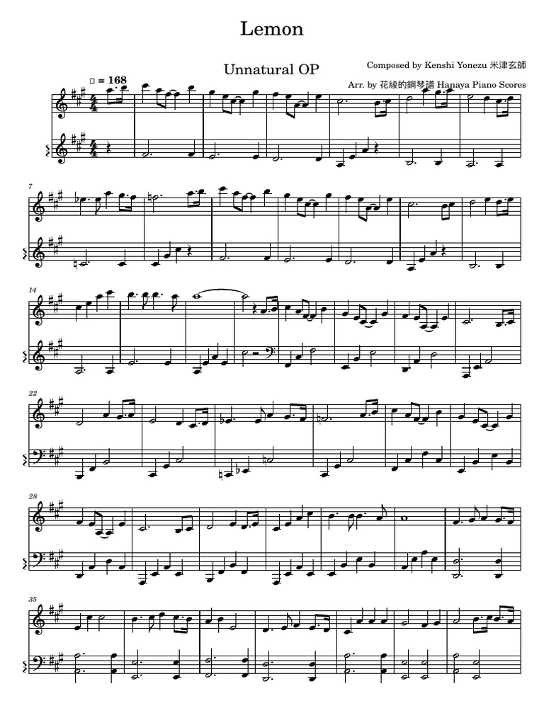 Kenshi Yonezu's Lemon Piano Score | PDF