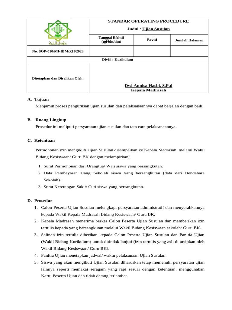 SOP 10. Ujian Susulan | PDF