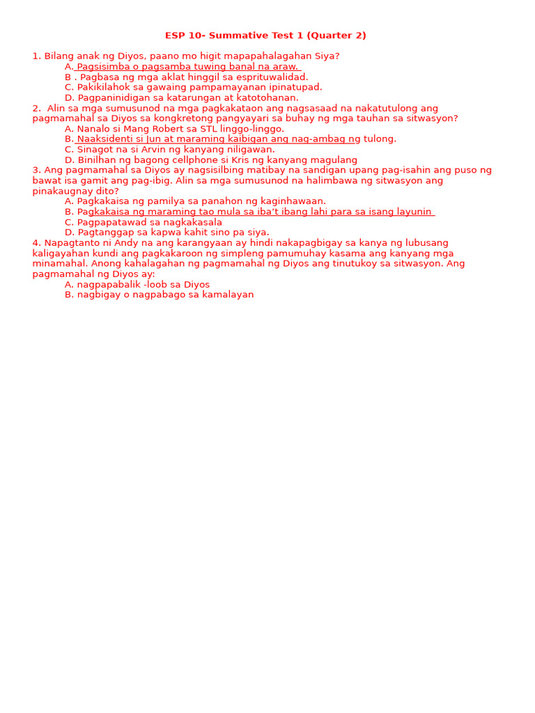 Summative Test 1 ESP | PDF