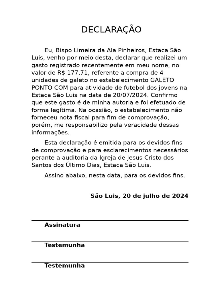 Declaração (Modelo) | PDF