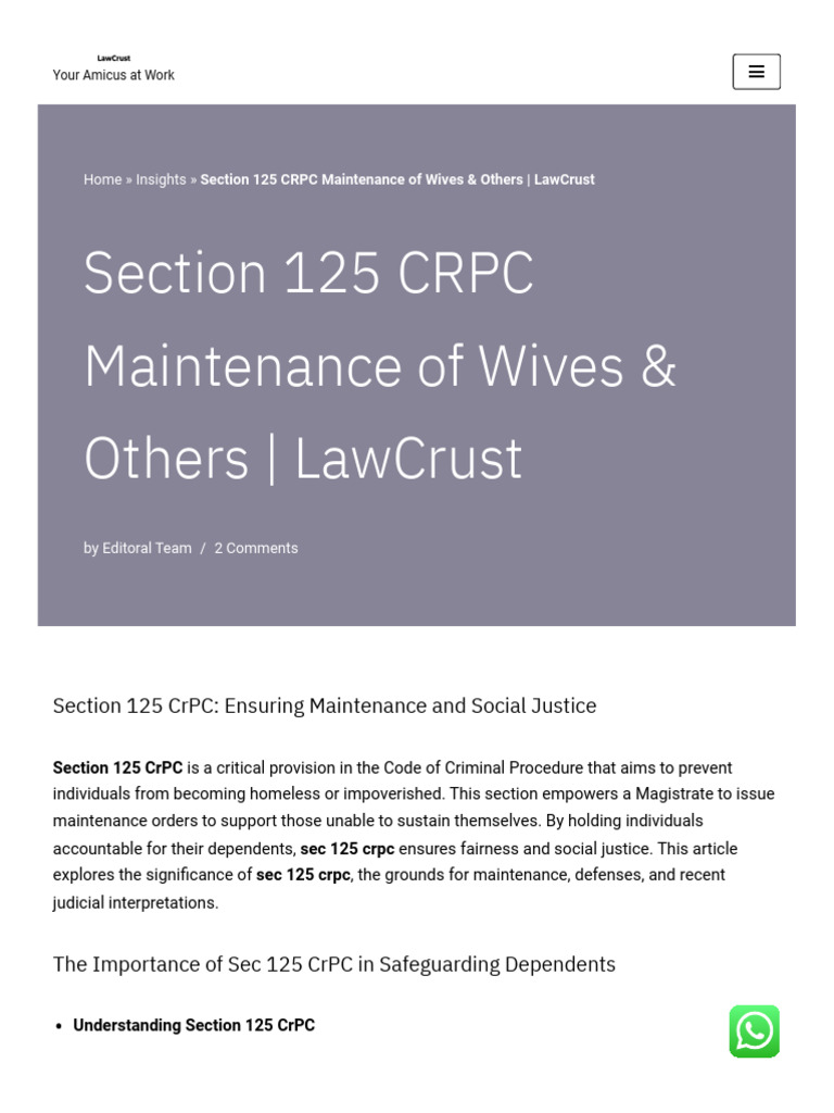 Section 125 CrPC: Maintenance Rights Explained | PDF | Magistrate ...