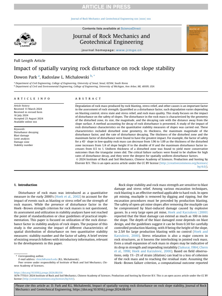 Impact of Spatially Varying Rock Disturbance On Rock Slope Stability ...