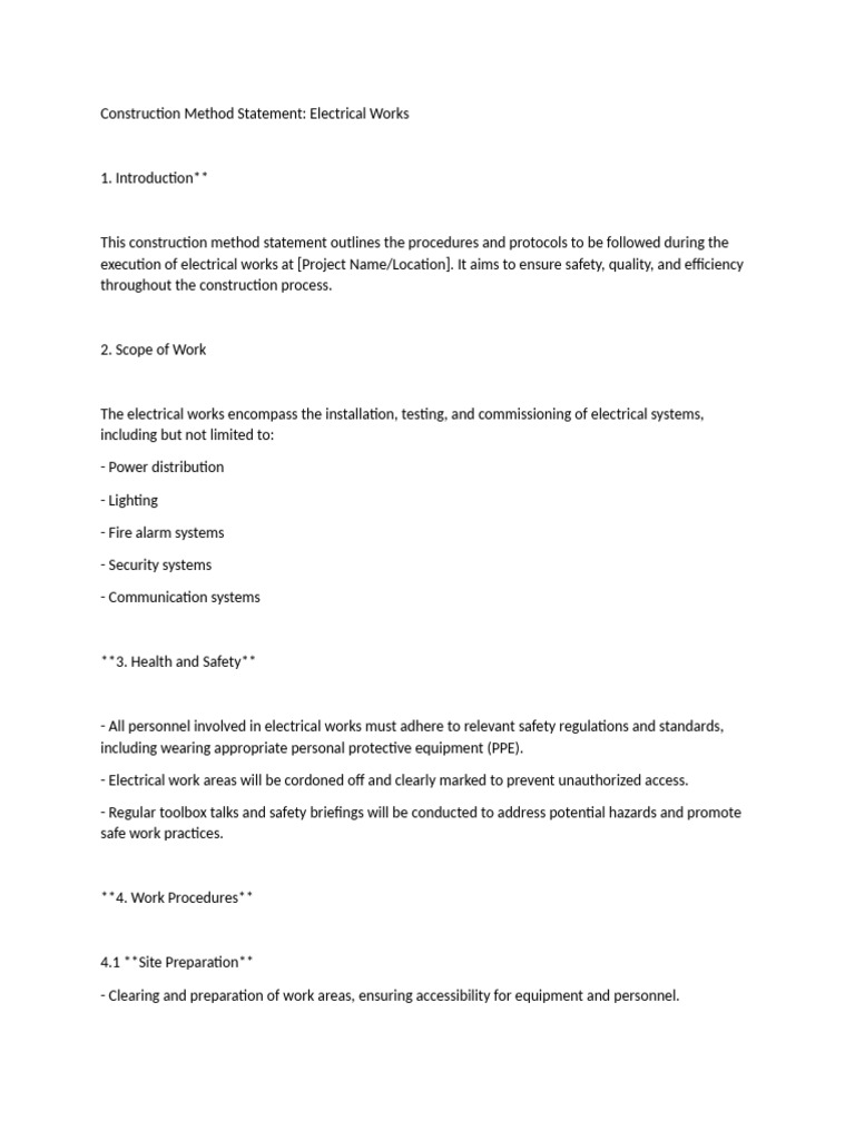 Construction Method Statement (Elec. Works) | PDF | Occupational Safety ...