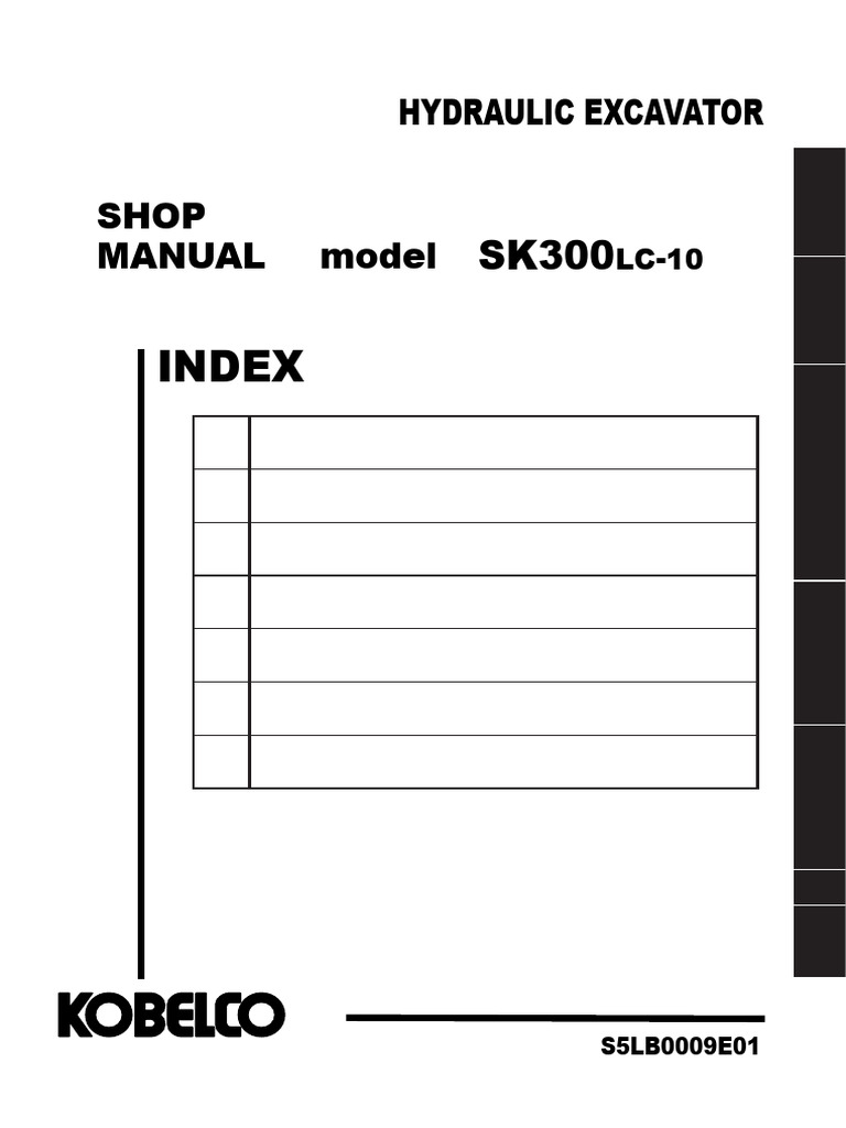 Kobelco Excavator SK300LC-10 Shop Manual - S5YF0019E03 | PDF