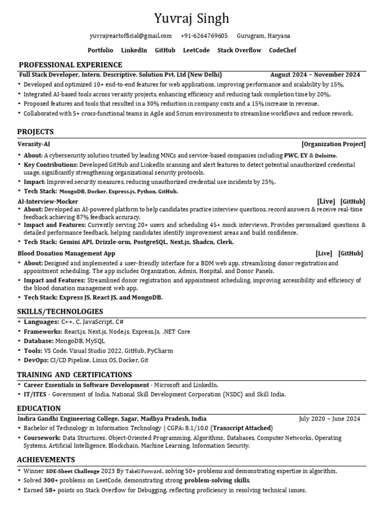 Aspiring Full Stack Developer Profile | PDF | Computing | Software ...