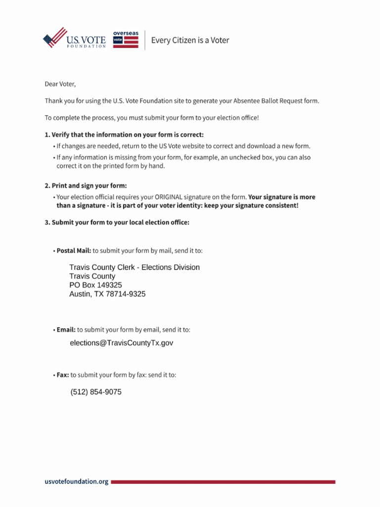 TX Uniform Absentee Ballot Request 2024 | PDF