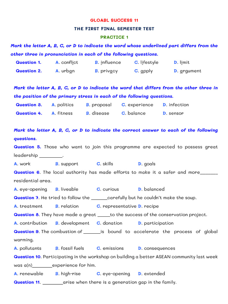 Final Semester Test Practice Questions | PDF | Climate Change | Earth ...