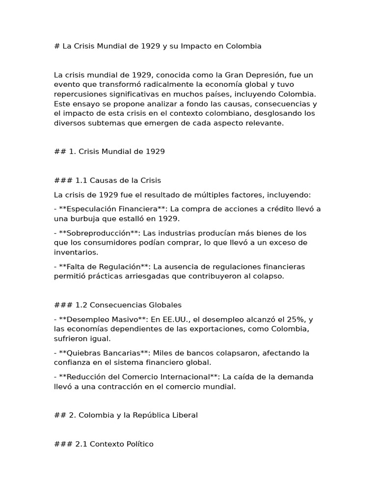 Impacto de la Crisis de 1929 en Colombia | PDF | Gran depresion | Colombia