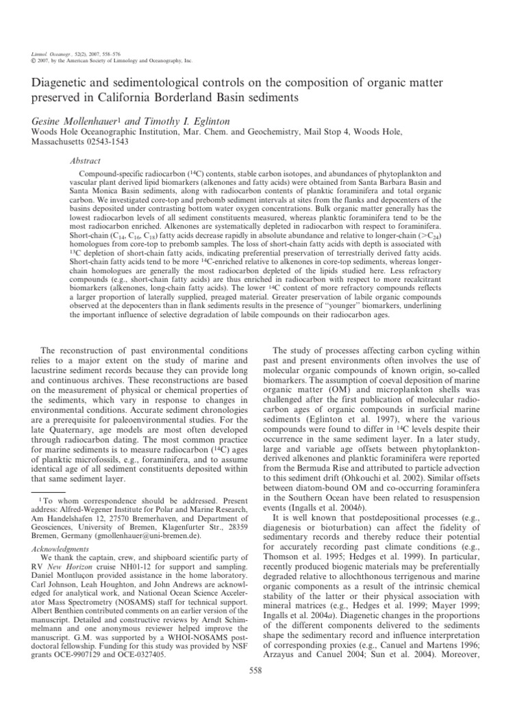 Limnology Oceanography - 2007 - Mollenhauer - Diagenetic and ...