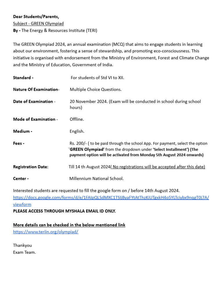 GREEN Olympiad 2024 Circular | PDF