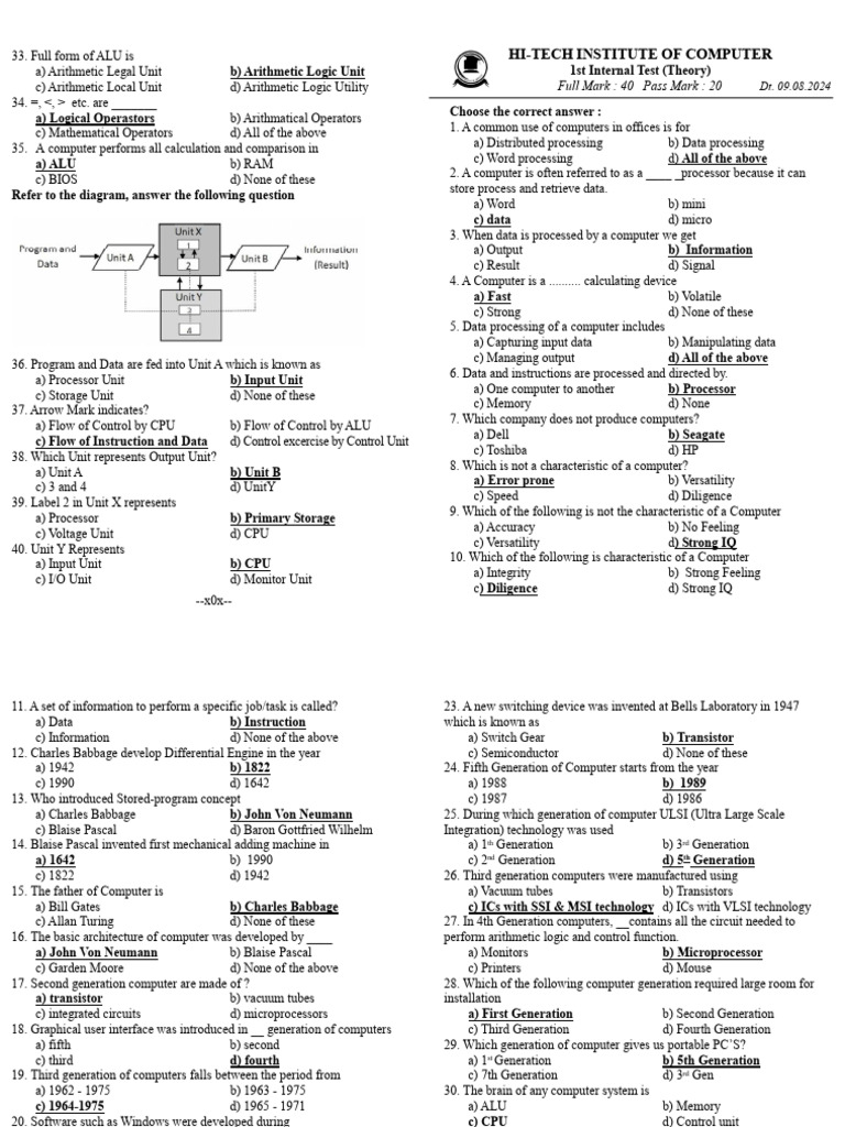 1st Test Answer | PDF | Central Processing Unit | Input/Output