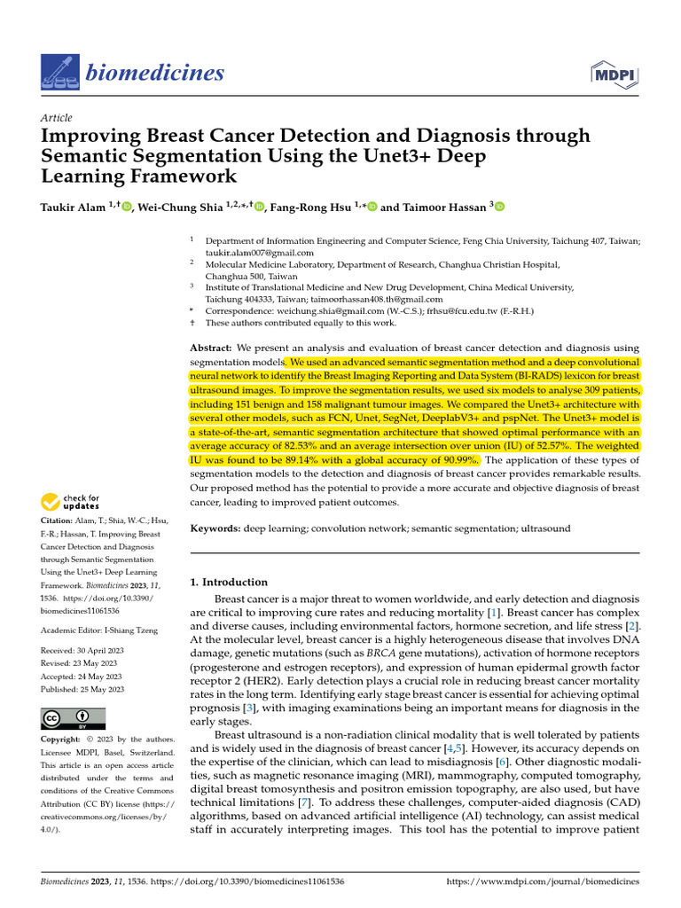 Biomedicines 11 01536 v2 Done | PDF | Image Segmentation