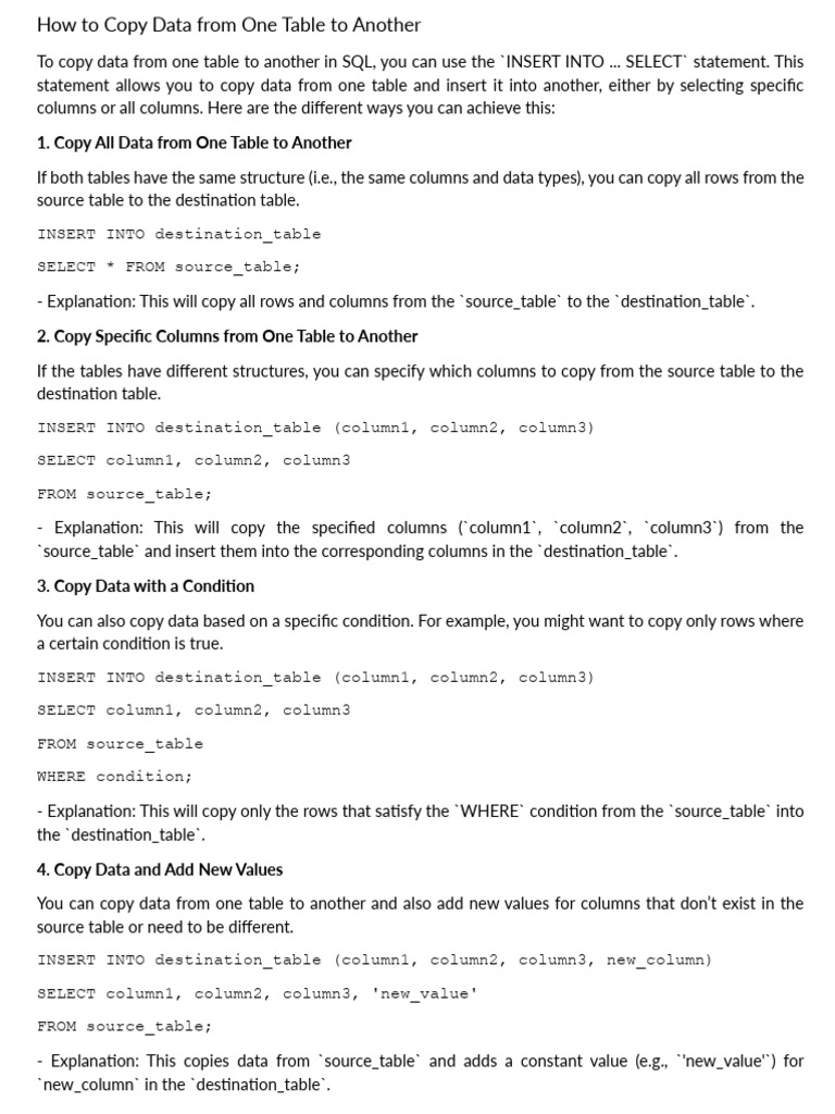 Copy Data From Table To Another in SQL 1729307270 | PDF | Table ...