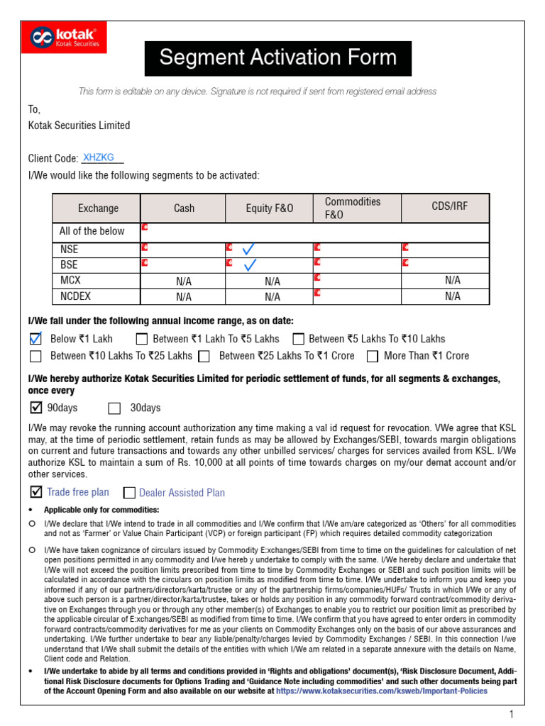 Segment Activation Request Form | PDF | Futures Contract | Option (Finance)