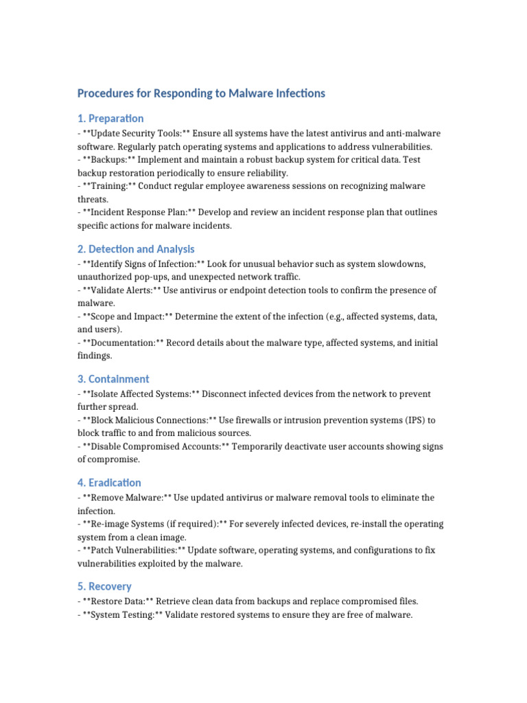 Malware Infection Response Procedures | PDF | Malware | Antivirus Software
