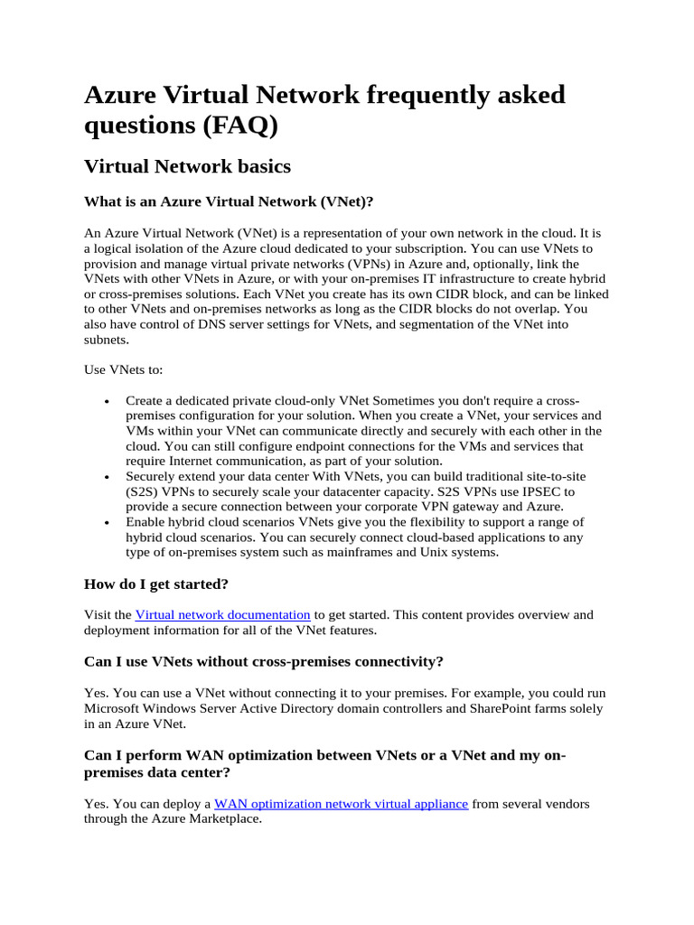 Azure Virtual Network Frequently Asked Questions | PDF | Ip Address ...