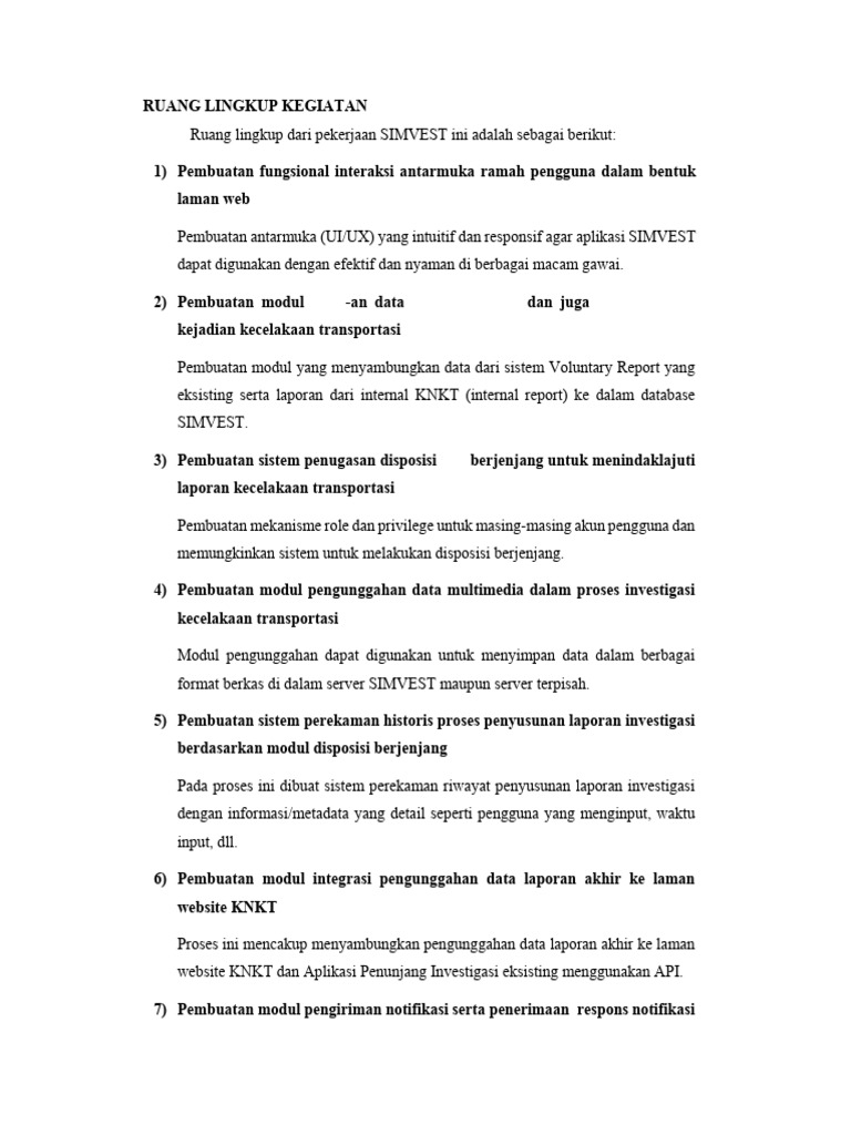 Ruang Lingkup Proyek SIMVEST | PDF