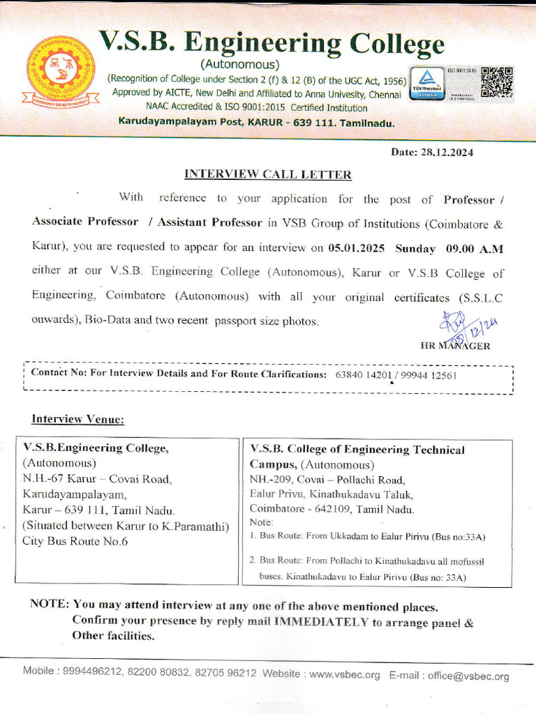 05.01.2025 Interview Call Letter | PDF