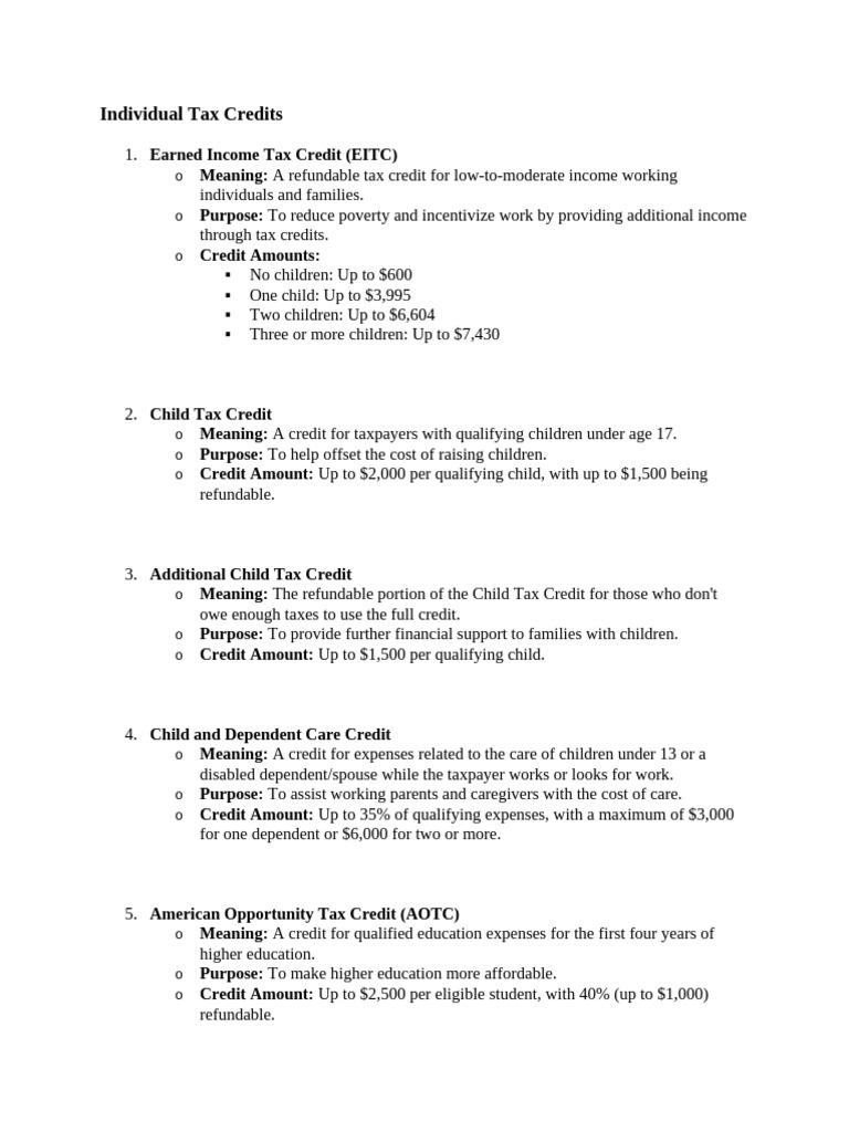 Comprehensive Guide to Tax Credits | PDF | Tax Credit | Earned Income ...