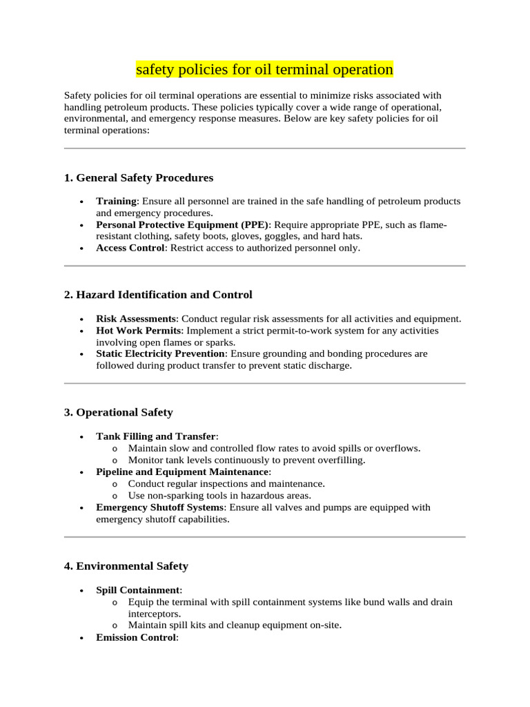 Safety Policies For Oil Terminal Operation | PDF | Firefighting ...