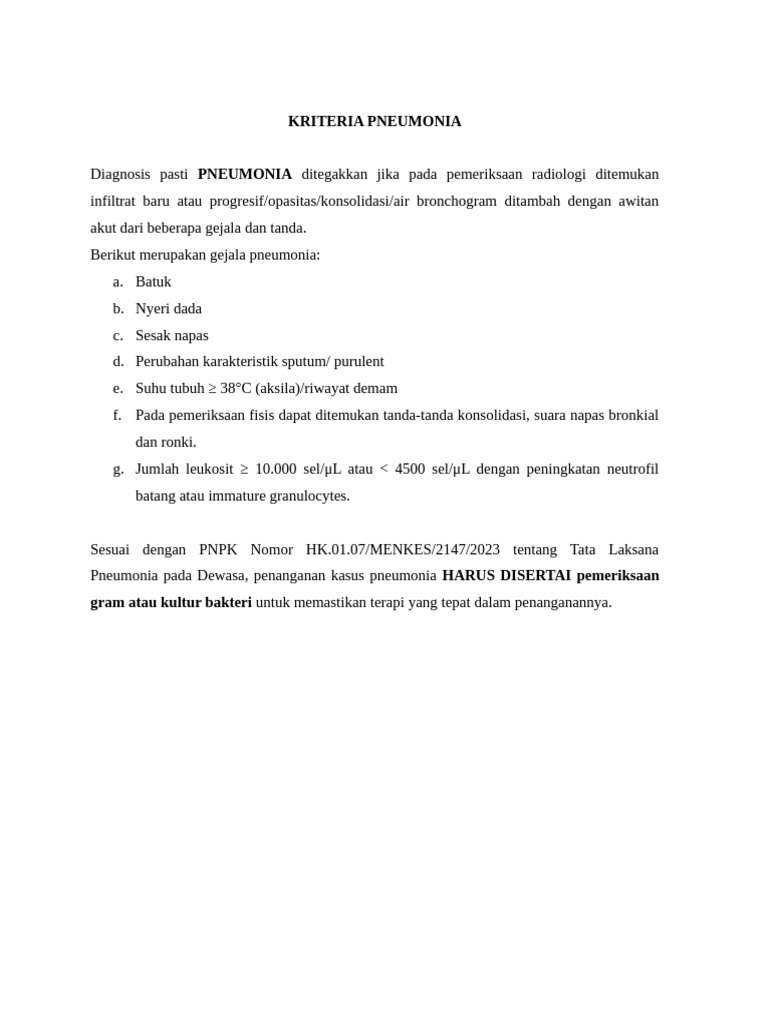 Kriteria Diagnosis dan Penanganan Pneumonia | PDF