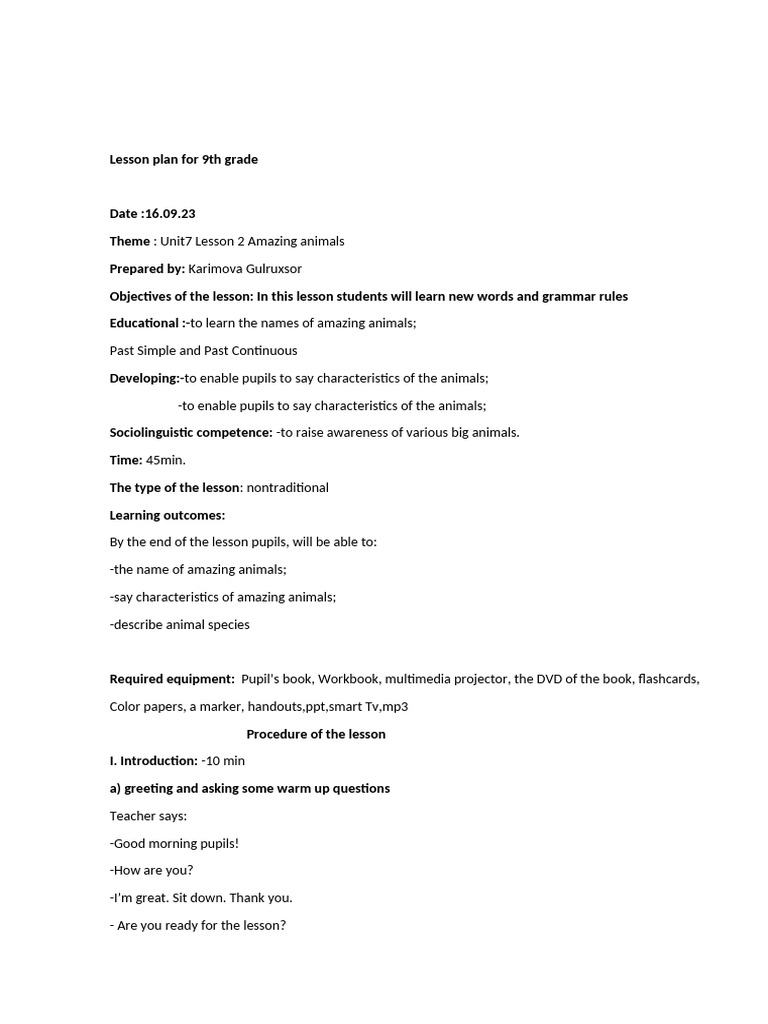 Lesson Plan For The 3 RD Grade | PDF