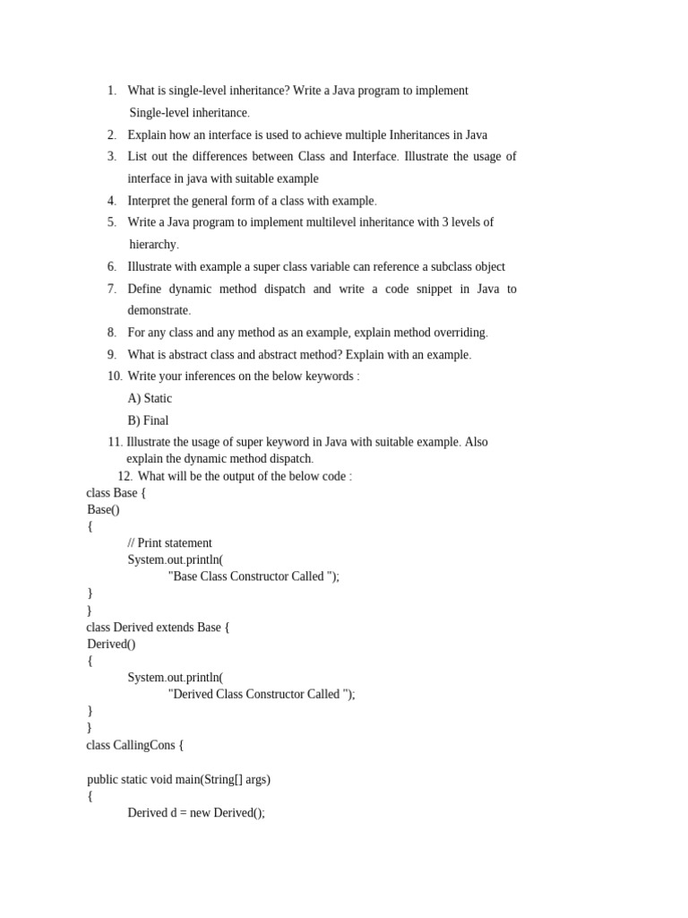 Important Questions | PDF | Inheritance (Object Oriented Programming ...