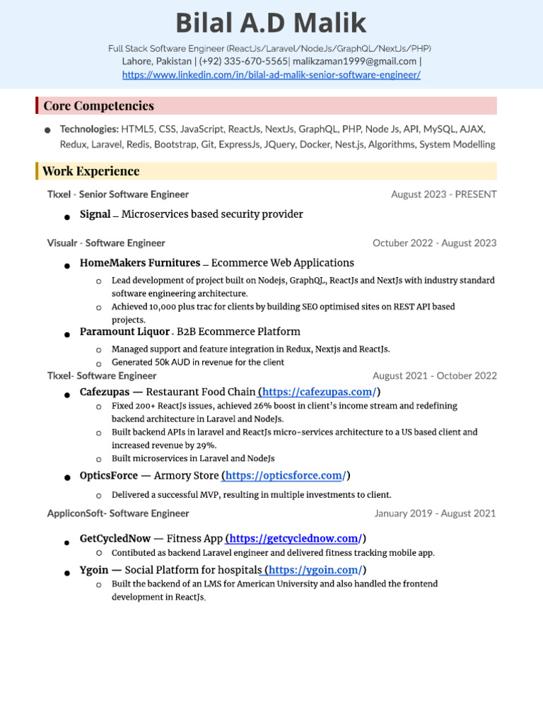 Full Stack Software Engineer Profile | PDF