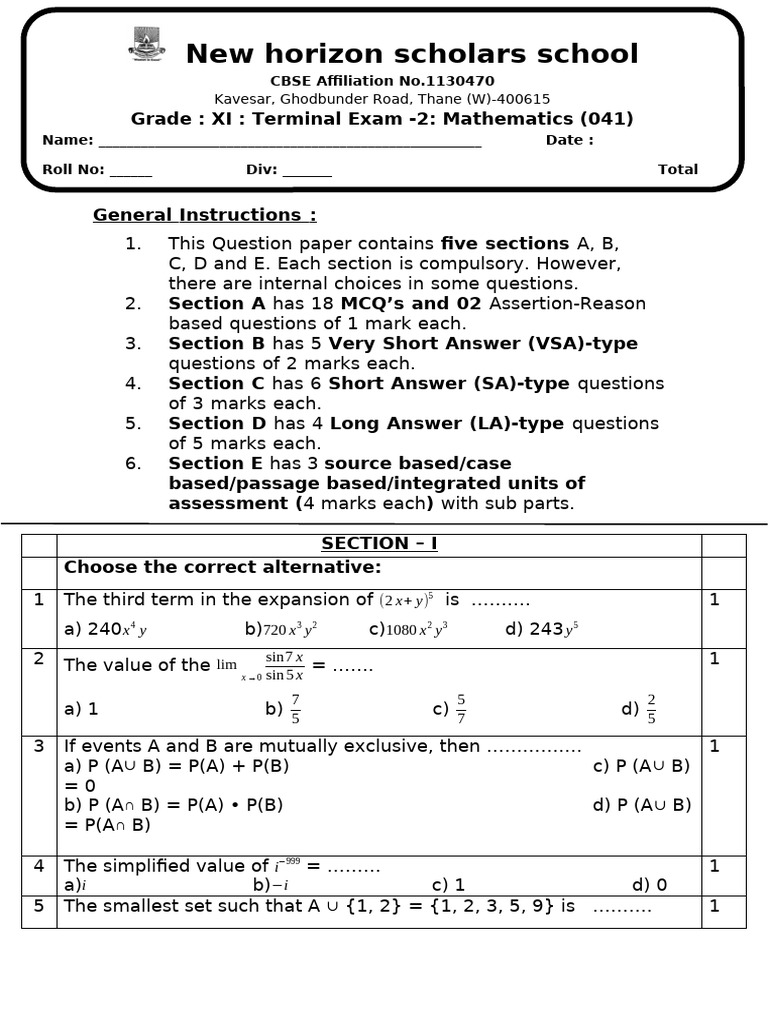 Grade_XI Term-II(set 3 (1) | PDF | Cartesian Coordinate System ...