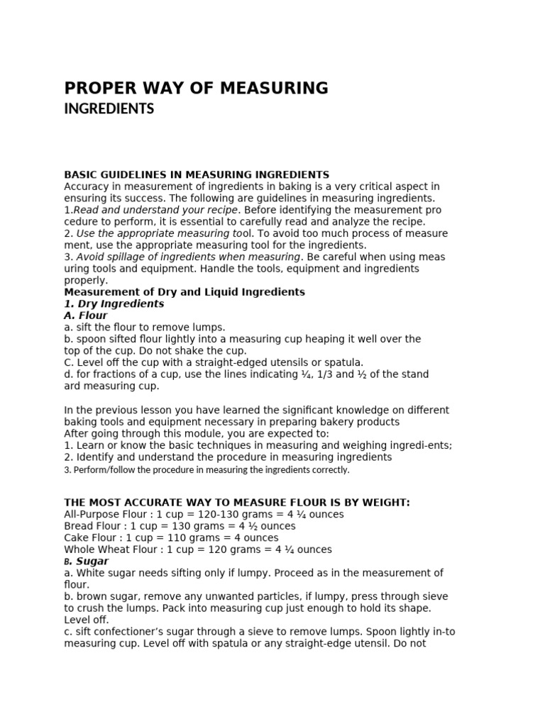 PROPER WAY OF MEASURING | PDF | Flour | Cakes