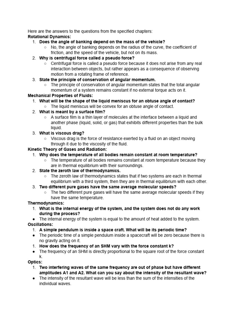 Physics Very Short Answer pdf1 | PDF | Waves | Force