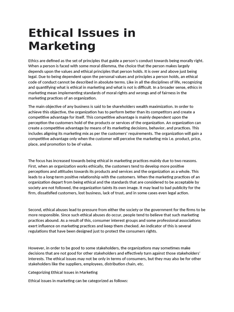 Ethical Issues in Marketing-Class Share | PDF | Marketing | Morality