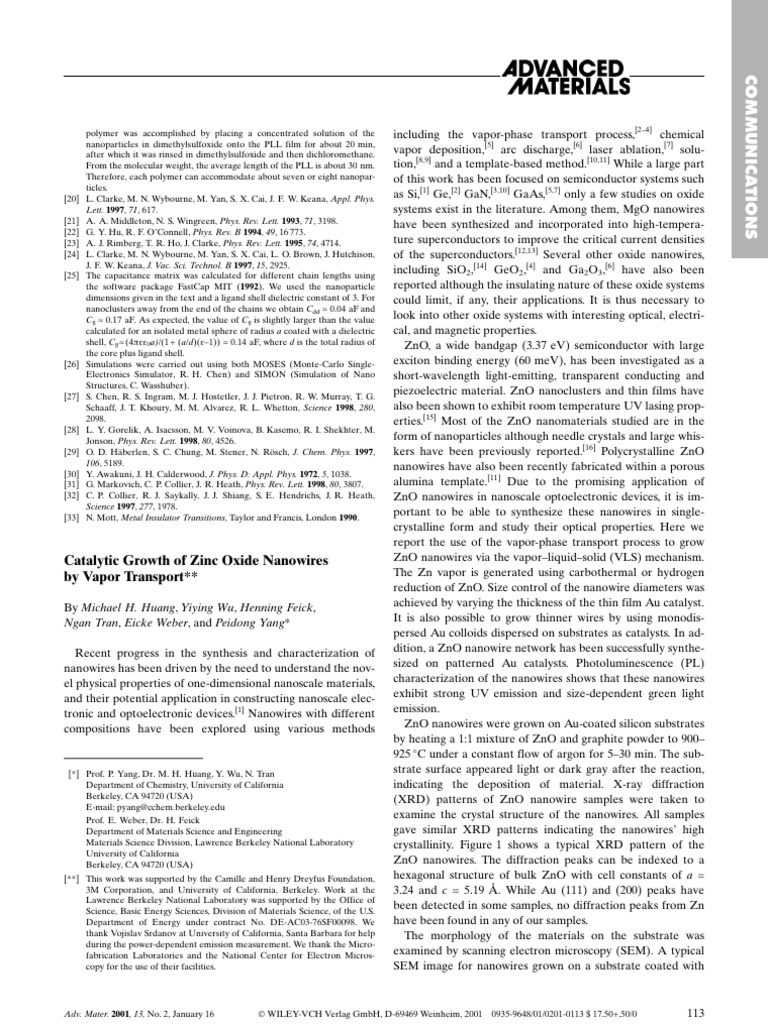 Catalytic Growth of Zinc Oxide Nanowires | PDF | Nanowire | Zinc Oxide