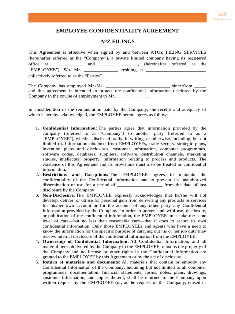 Employee Confidentiality Agreement Template | PDF | Legal Remedy | Non ...