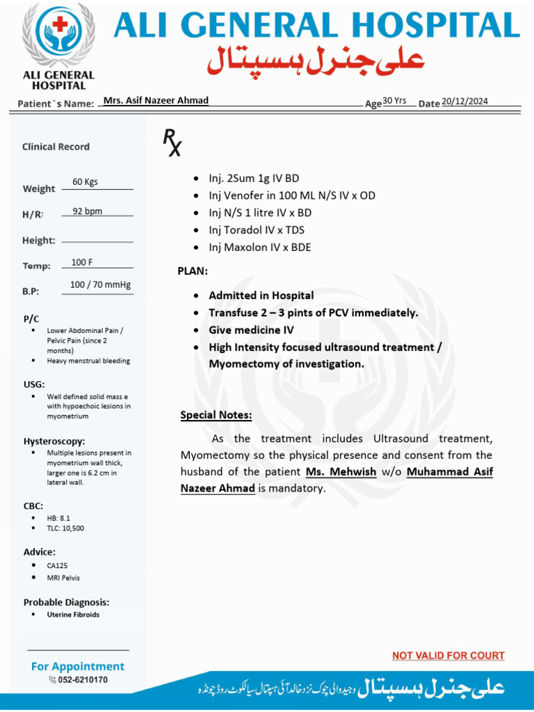 Uterine Fibroids Diagnosis and Treatment Plan | PDF