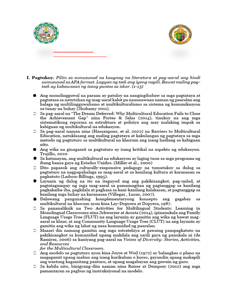 Fil 109 Pananaliksik Prefinal With Answers Key | PDF