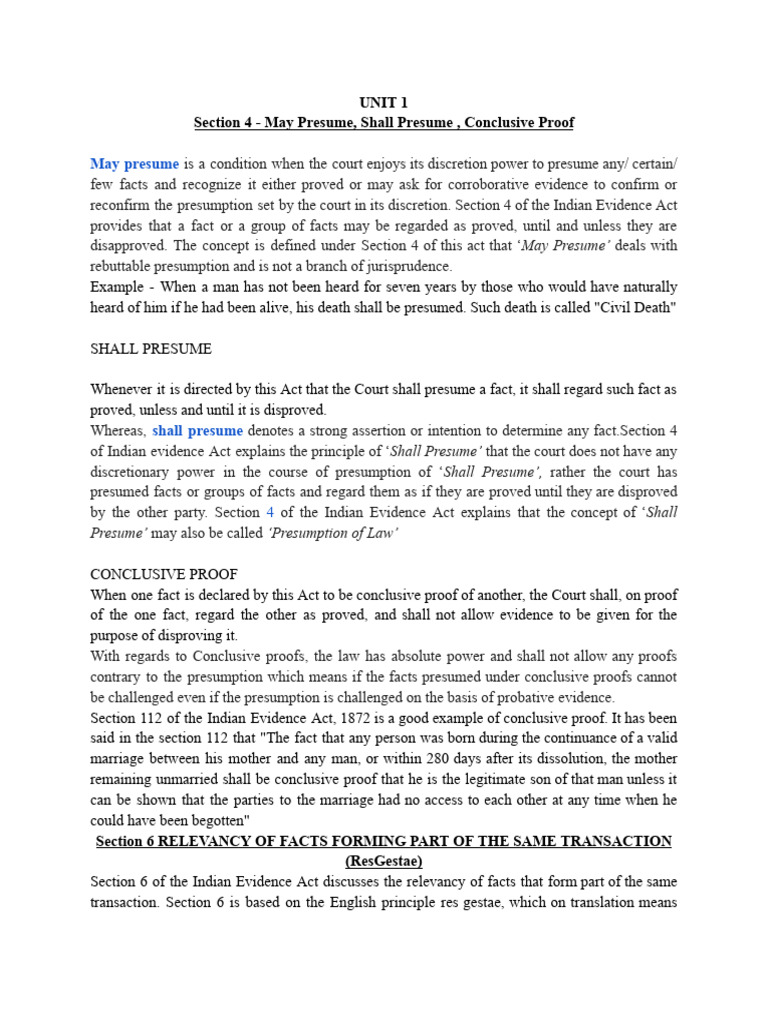 Unit 1 Evidence Law 1 Pdf Evidence Law Witness