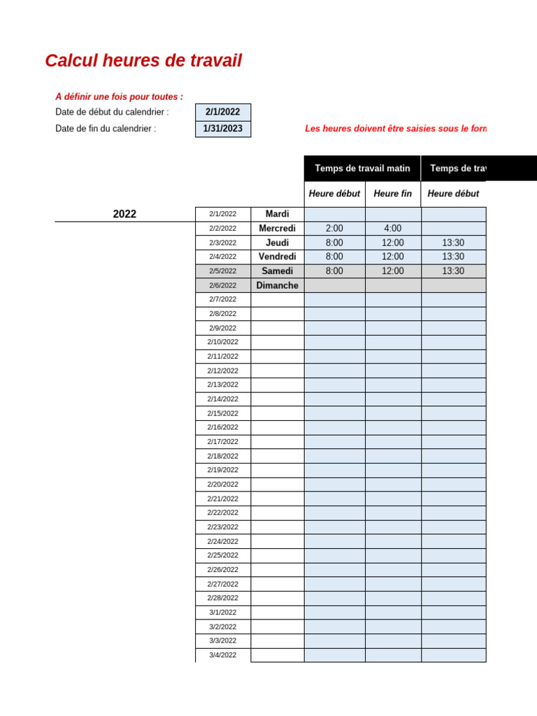 CALCUL AUTOMATIQUE DES HEURES DE LA SEMAINE visual data 3