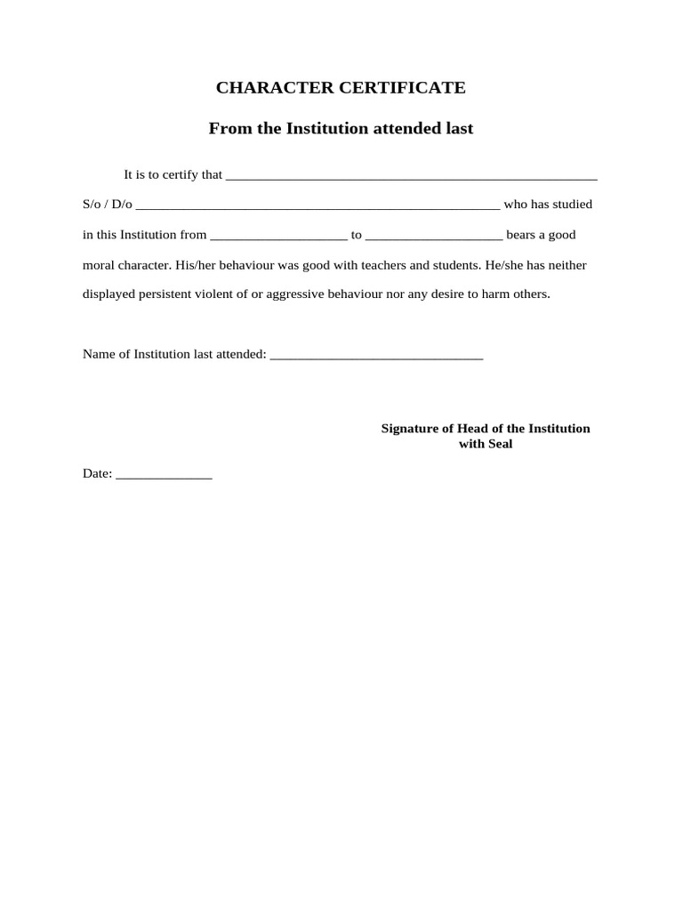 Character Certificate Format Template | PDF | Career & Growth