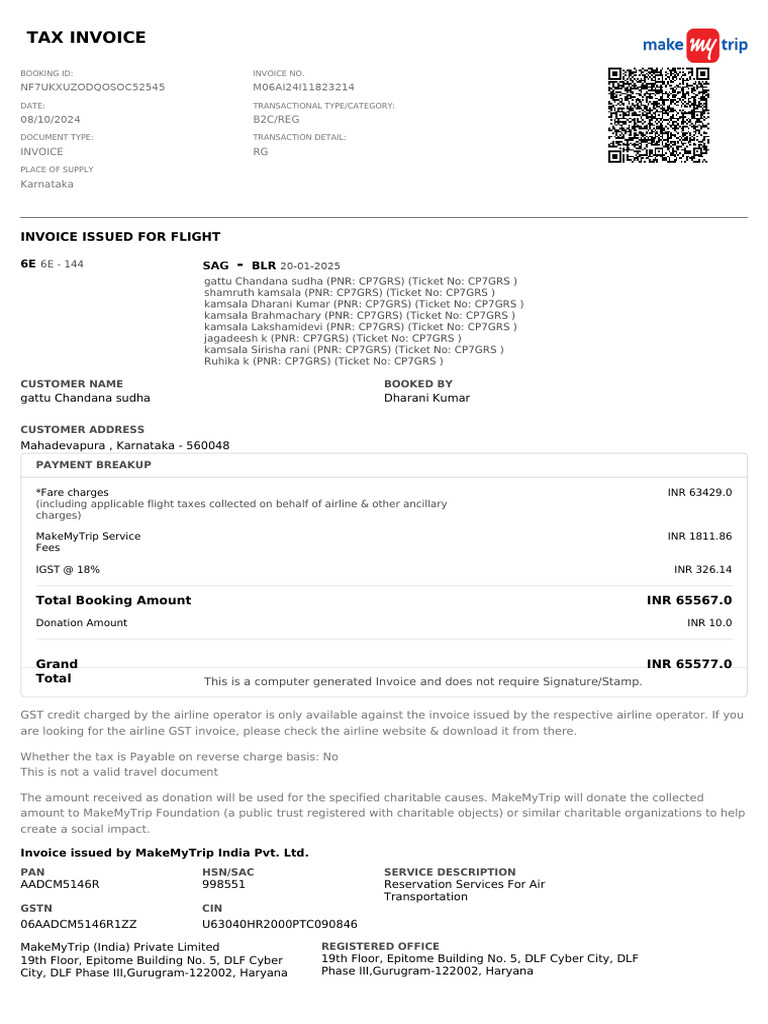 Booking Invoice M06AI24I11823184 | PDF | Invoice | Taxes