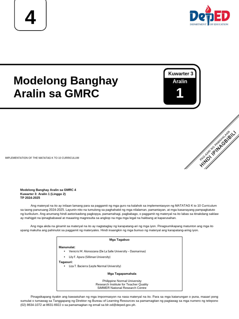 q3 Le GMRC 4 Lesson 1 Week 2 | PDF