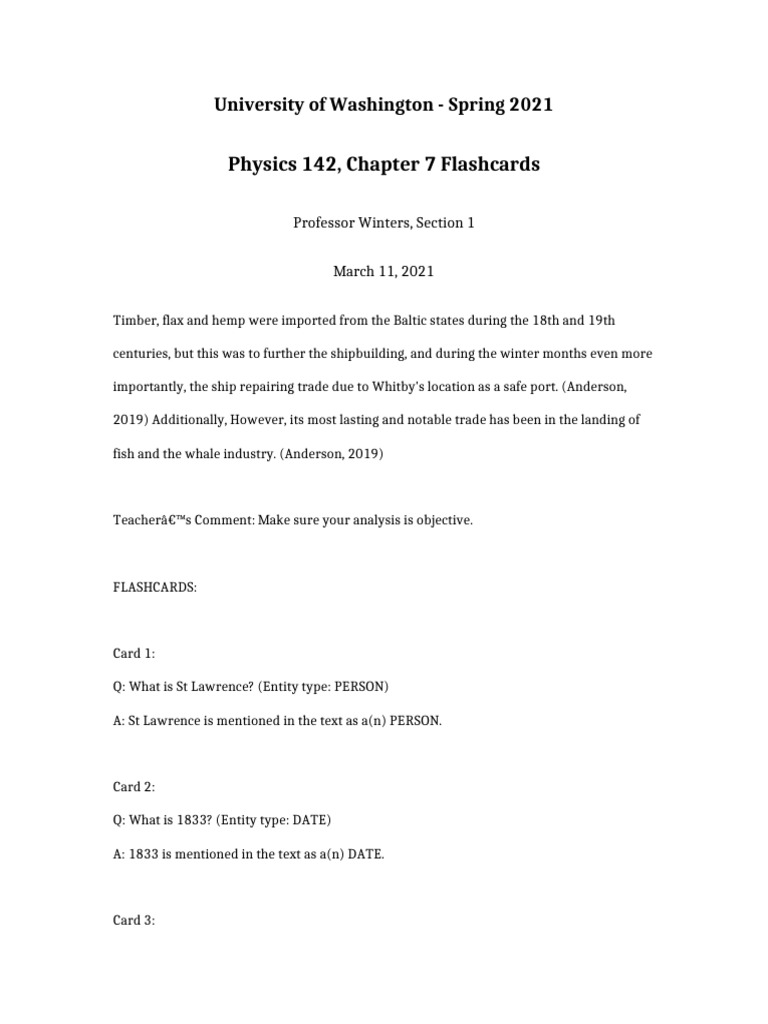 Physics 142 Chapter 7 Flashcards | PDF